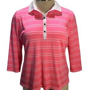 Lauren Ralph Lauren Pink Striped Polo Top light knit XL